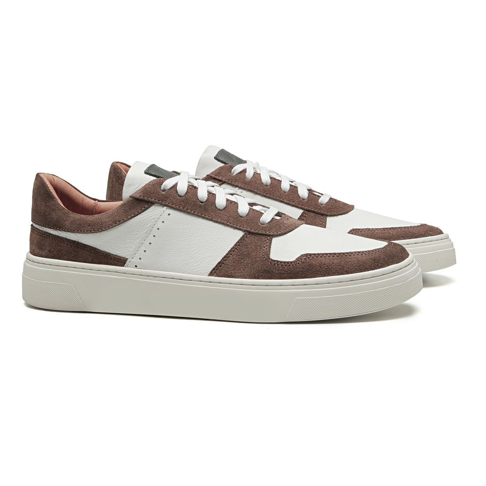 Sapato Sneaker Masculino em Couro Branco e Chumbo ... - Loja AF