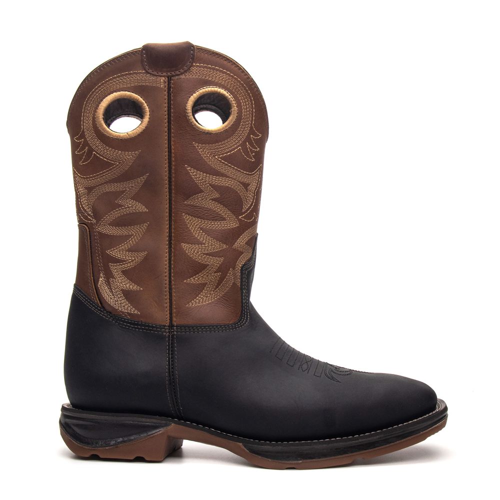 BOTA TEXANA RÚSTICO PRETO/CARAMELO CANO ALTO SOLADO JUMP