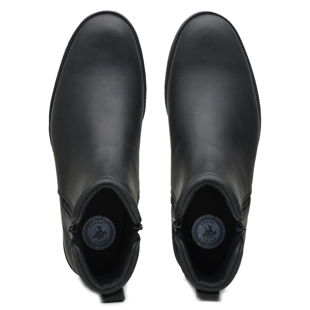 Chelsea em Couro Rustico Fosco Preto Fosco com Zíper e almofadado