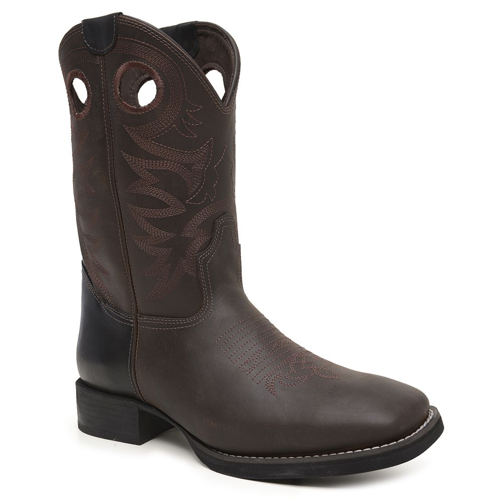 BOTA STRONG BICO QUADRADO RÚSTICO CAFÉ/PRETO/CAFÉ - CANO ELÁSTICO