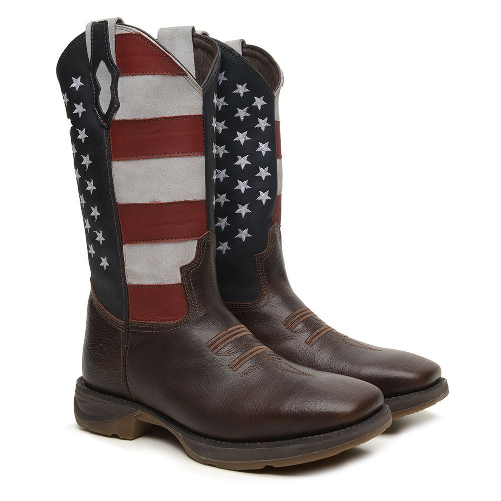 BOTA MASCULINA TEXANA COURO DE CABEÇA BANDEIRA USA