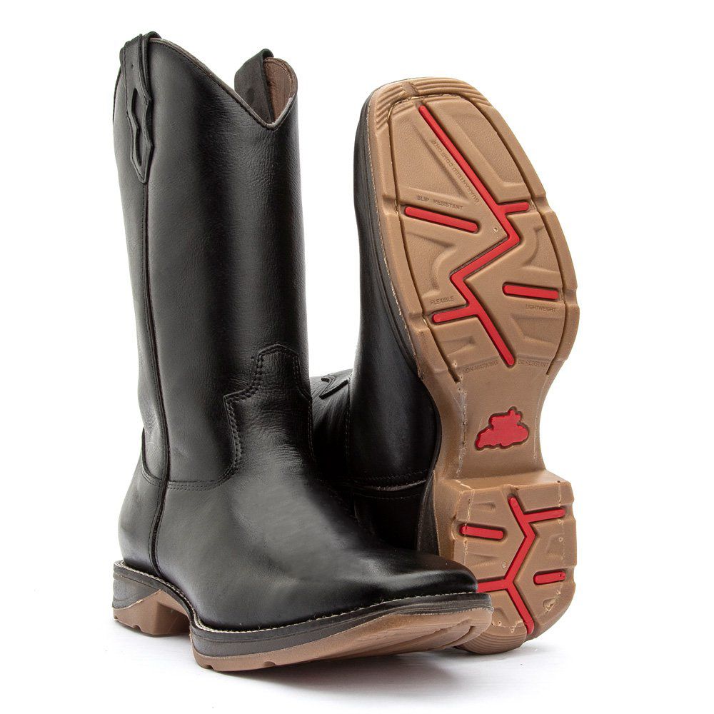 BOTA MASCULINA TEXANA COURO LATEGO PRETO CANO ALTO (SEM FLORÃO)