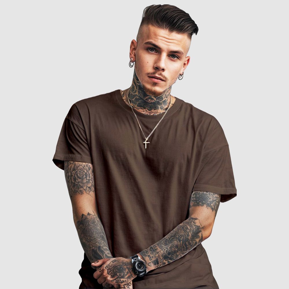 Camiseta Tradicional Lisa Gola Redonda 100% Algodão Fio 30.1 - Marrom