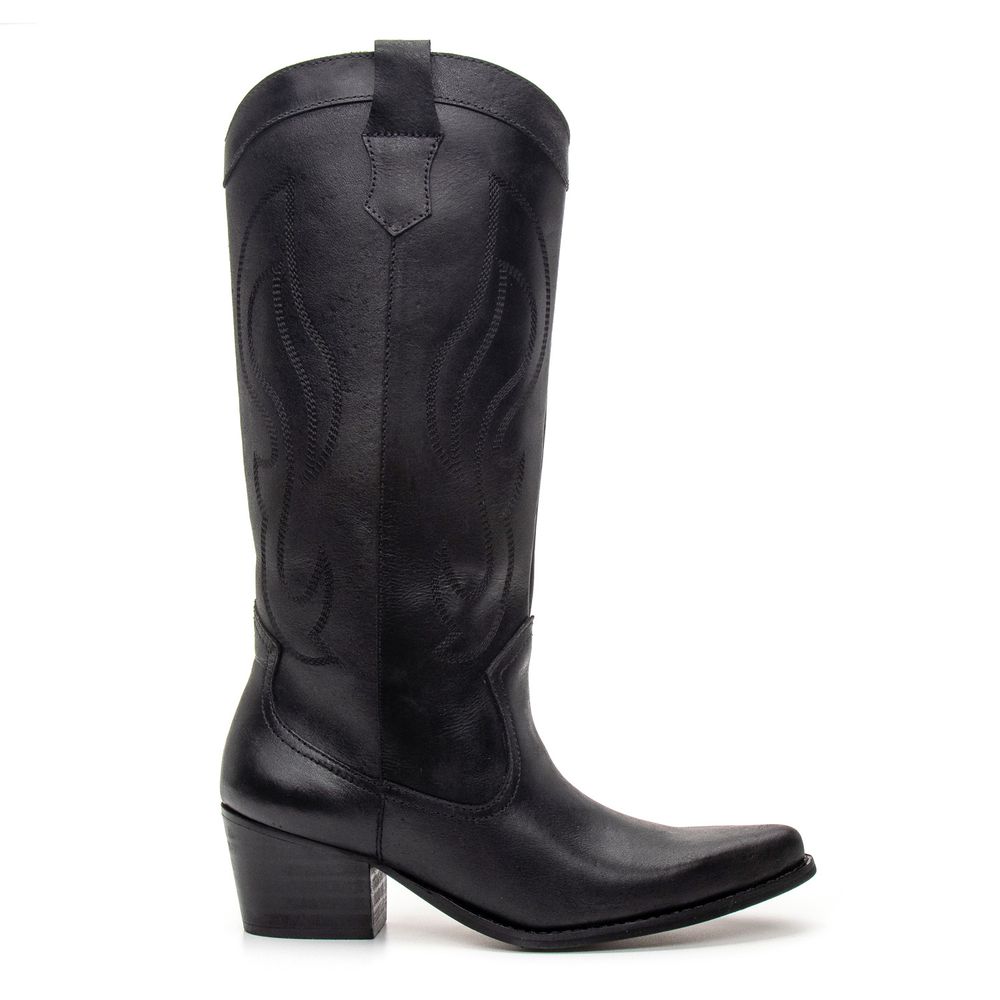 BOTA TEXANA CANO LONGO FEMININA COURO PRETO 