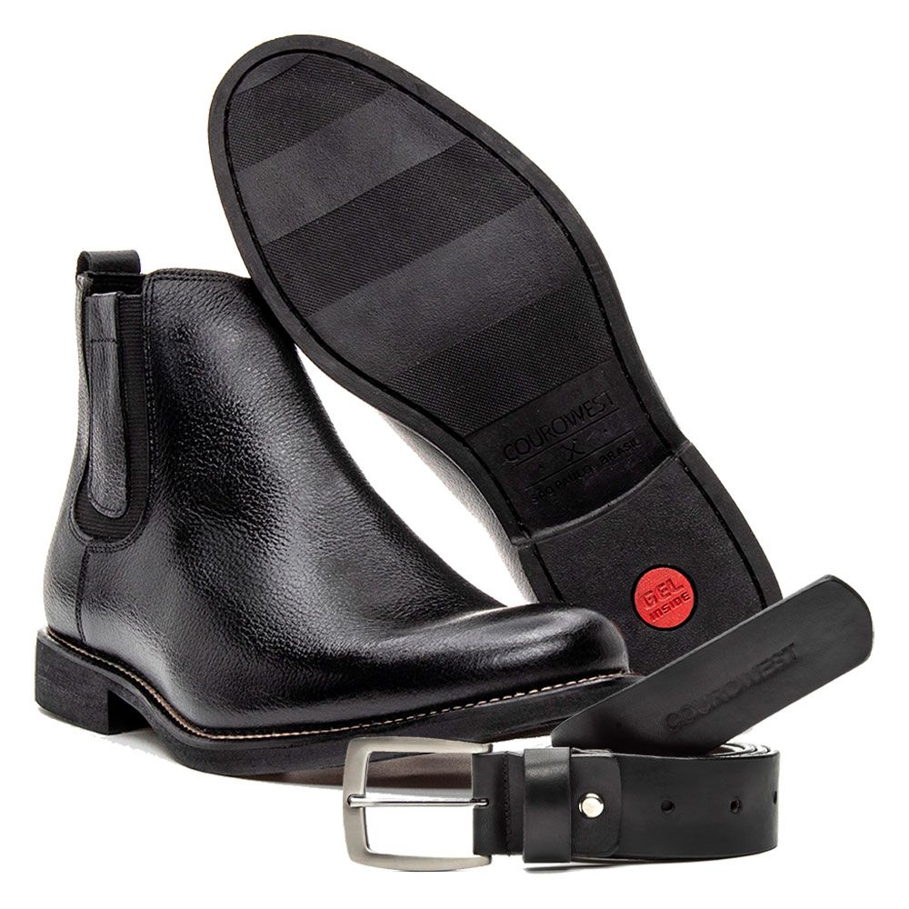 KIT BOTA CHELSEA E CINTO COURO FLOATHER PRETO