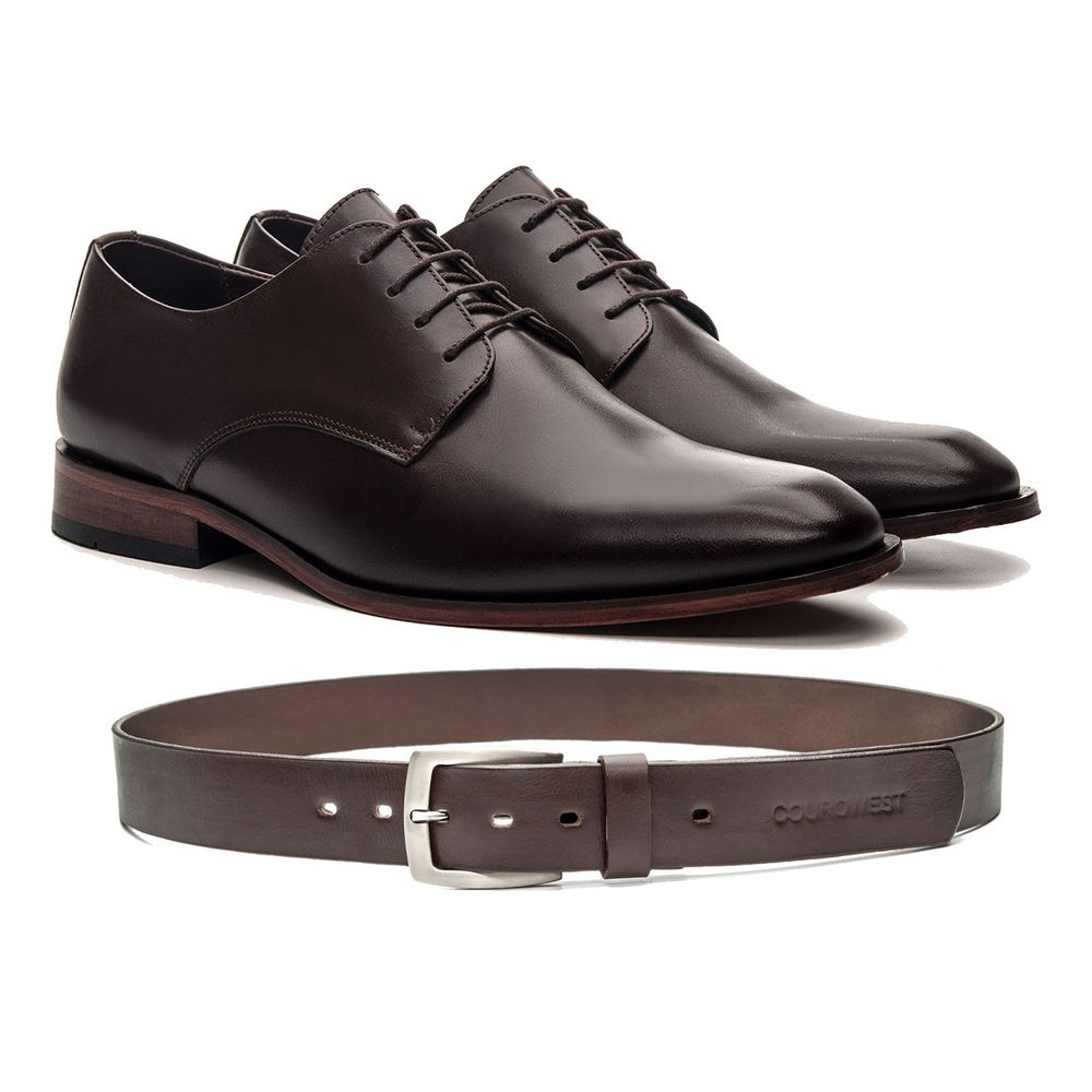 KIT SAPATO SOCIAL INGLÊS COURO NOBRE CAFÉ + CINTO