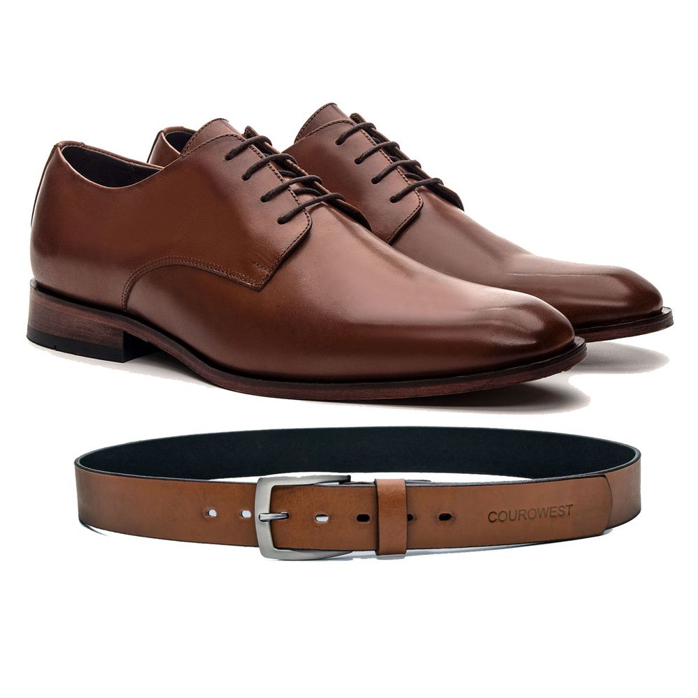 SAPATO SOCIAL INGLÊS COURO NOBRE WHISKY + CINTO