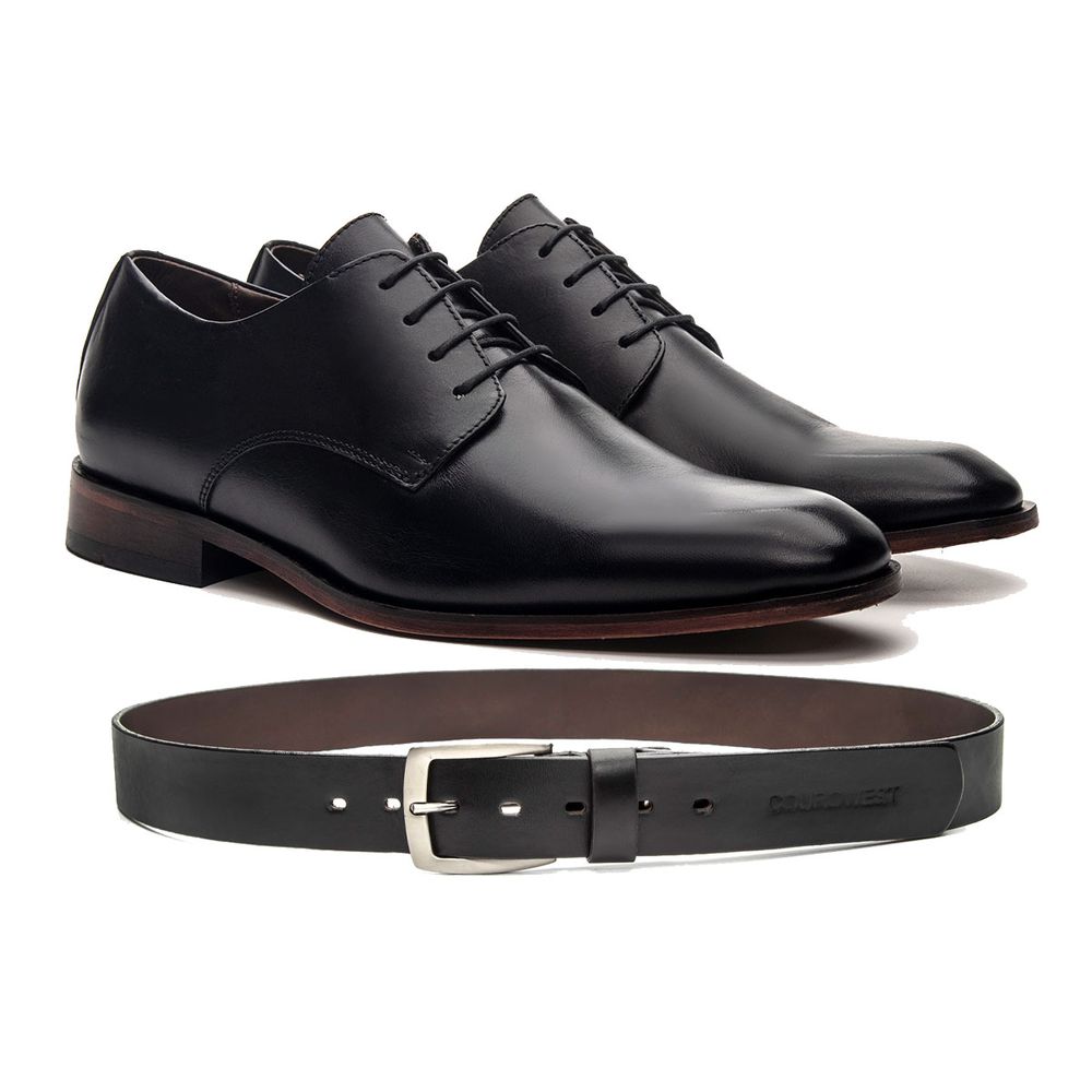 KIT SAPATO SOCIAL INGLÊS COURO NOBRE PRETO + CINTO