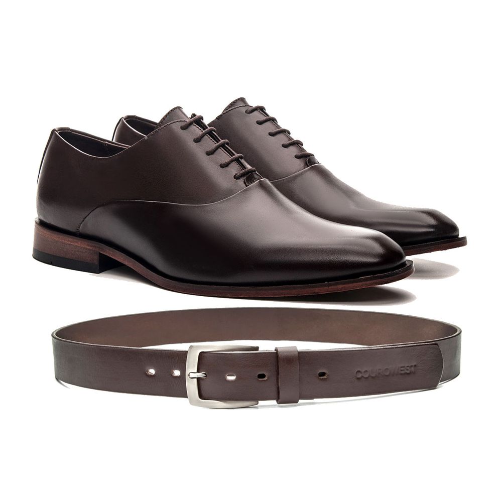 KIT SAPATO SOCIAL OXFORD COURO NOBRE CAFÉ + CINTO