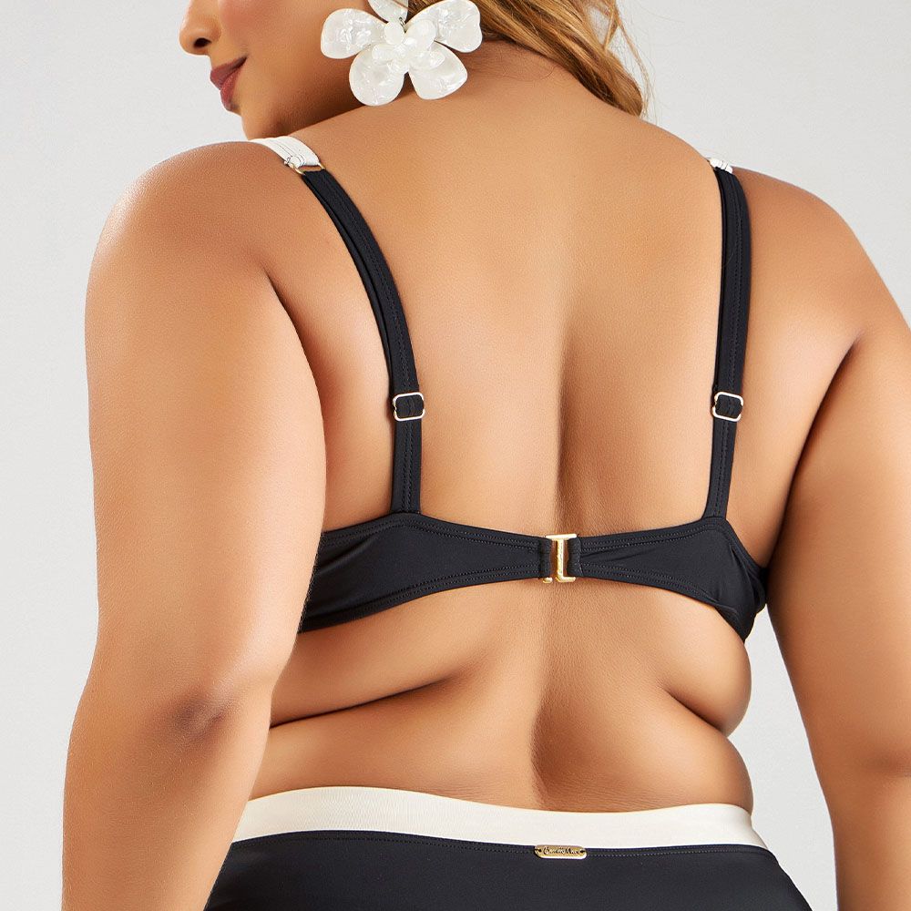 TOP COM ARCO BICOLOR PLUS PRETO COM AREIA