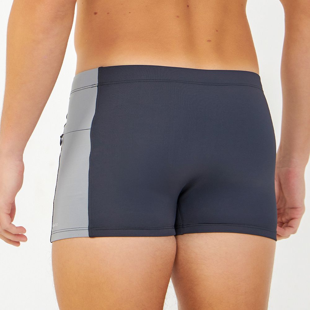 SUNGA BOXER COM ZIPER PRETO C/ CINZA