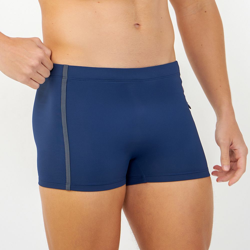 SUNGA BOXER COM ZIPER MARINHO C/ GRAFITE