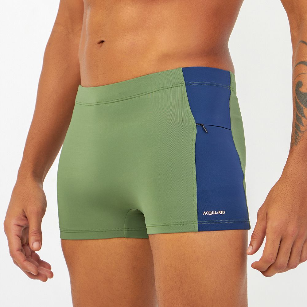 SUNGA BOXER COM ZIPER VERDE MILITAR C/ MARINHO