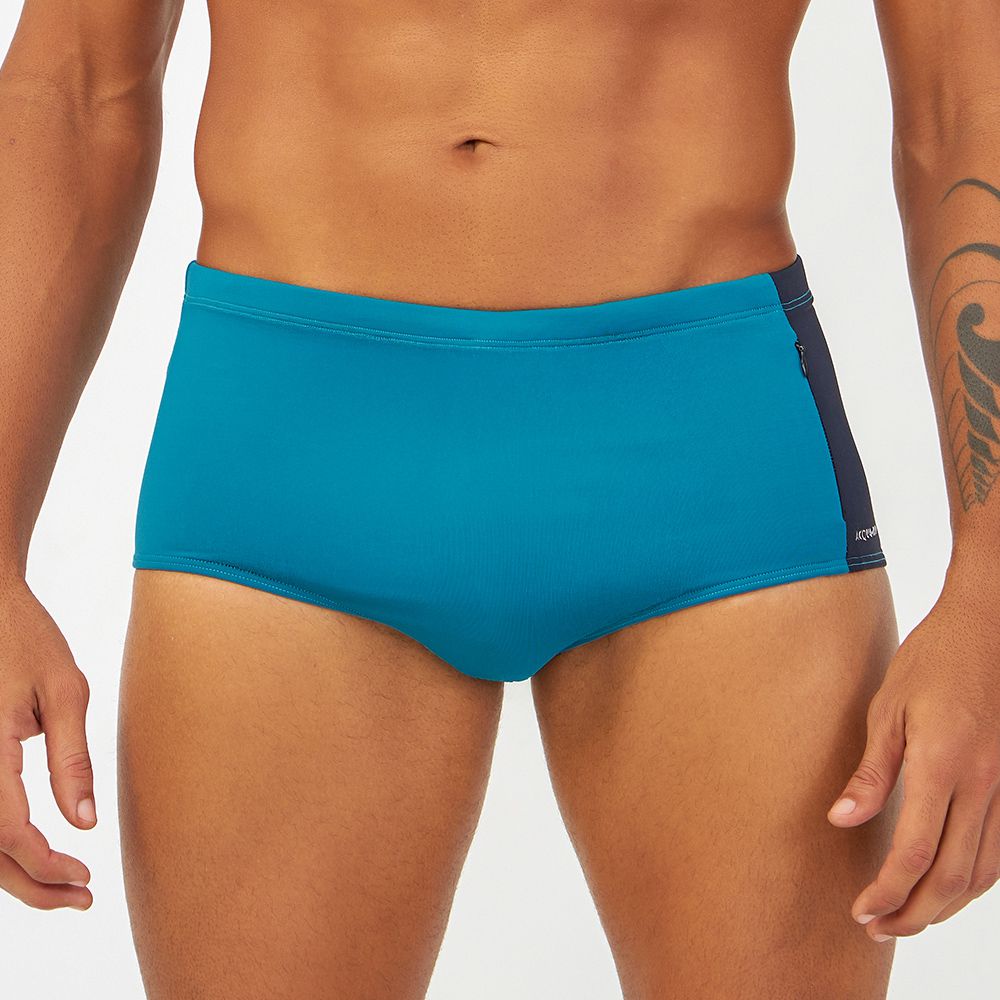 SUNGA SLIP COM BOLSO ZIPER VERTICAL VERDE PETROLEO C/ PRETO