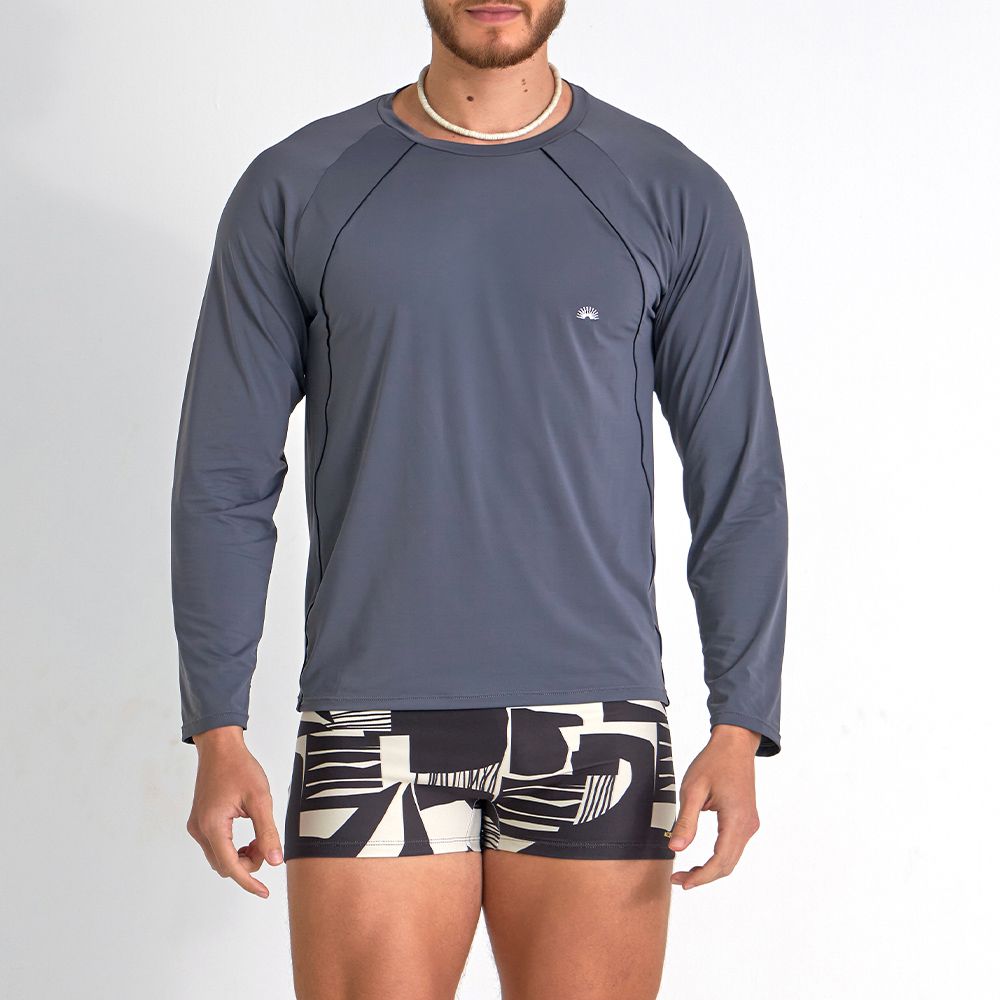 CAMISETA UV RECORTES COM VIVO FRENTE GRAFITE COM PRETO