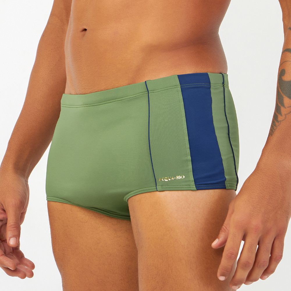 SUNGA SLIP COM RECORTE VERDE MILITAR C/ MARINHO