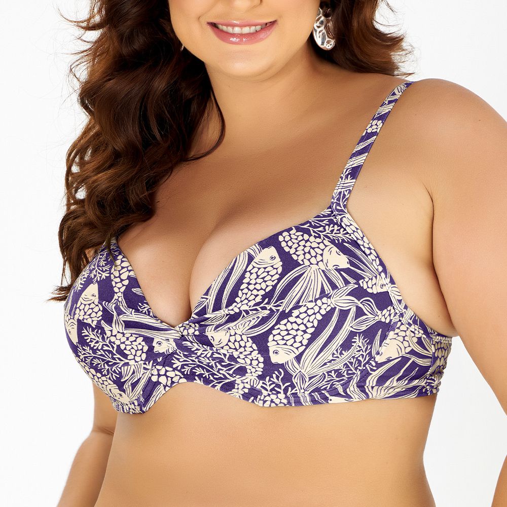 TOP PLUS COM NÓ ESTAMPADO FUNDO DO MAR