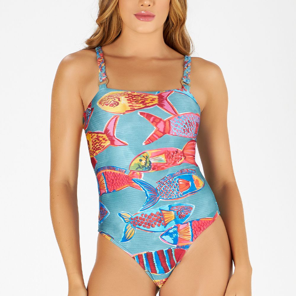 BODY BEACH COM ALÇA TRANÇA ESTAMPADO CARDUME