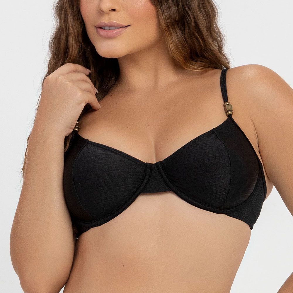 TOP MEIA TAÇA C/ ALÇA DECOR LISA PRETO