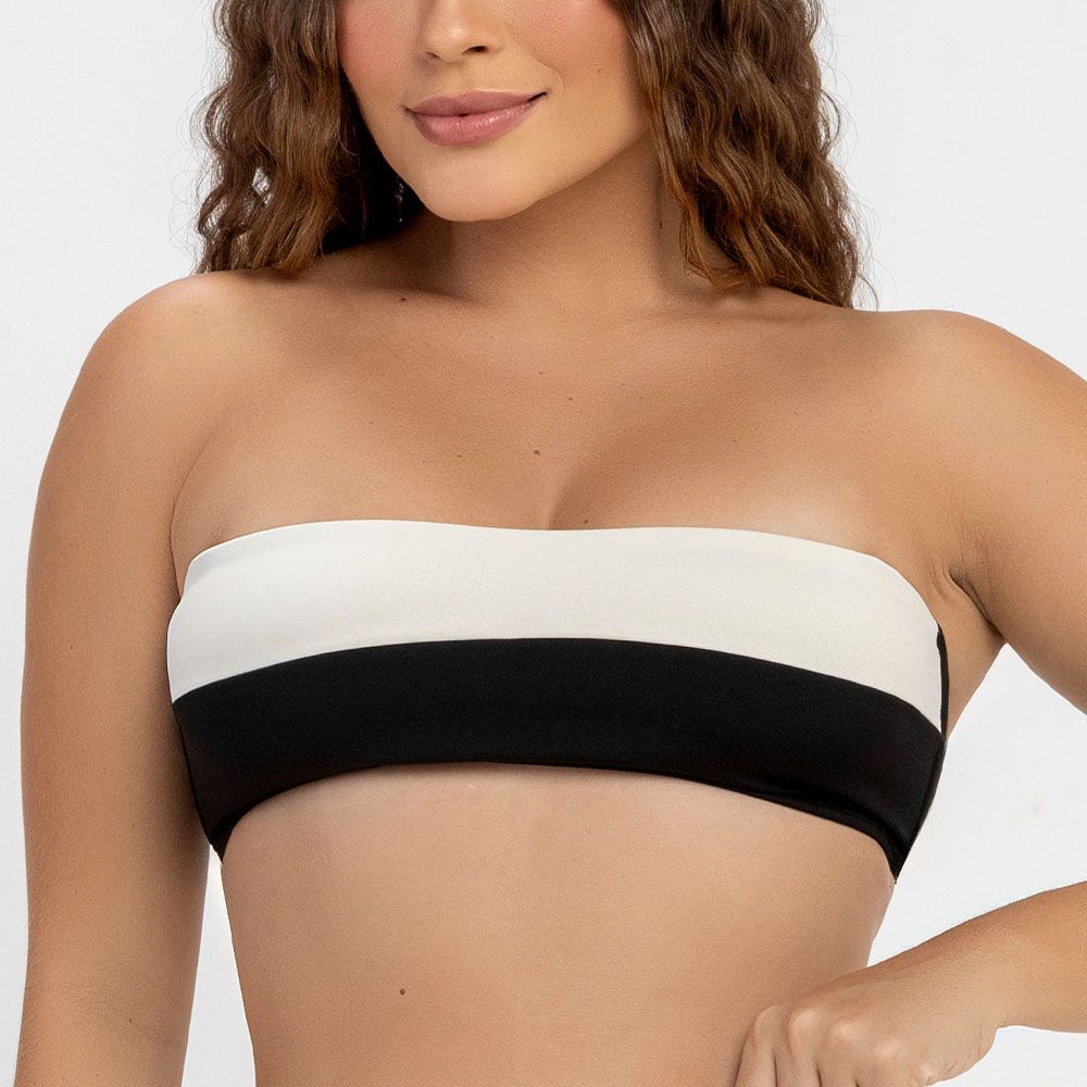 TOP FAIXA S/ BOJO BICOLOR PRETO COM NATURE