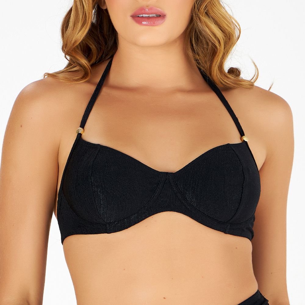 TOP MEIA TAÇA C/ ALÇA DECOR TEXTURIZADO PRETO