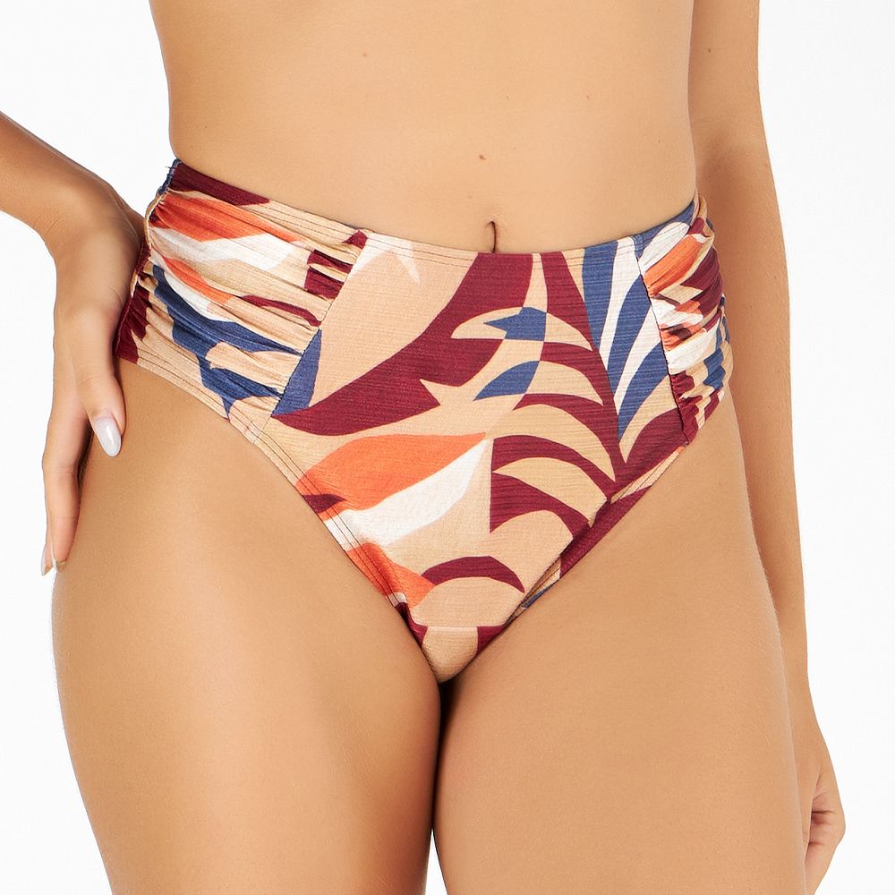 BIQUINI MAX DRAPEE FIO DENTAL ESTAMPADO ZERO BARRIGA FOLHAGEM AQUARELADA