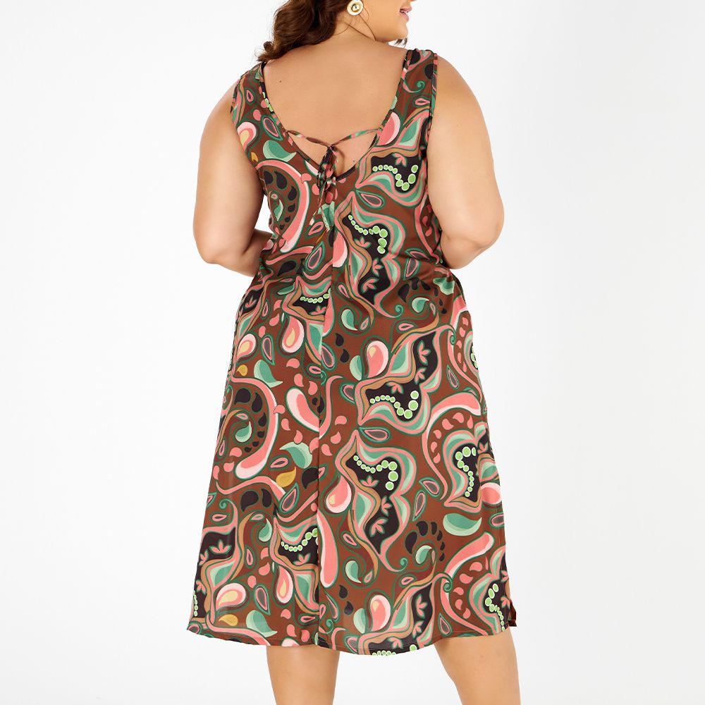 Vestido Argolas Com Bolso Plus Natureza Psicodelica