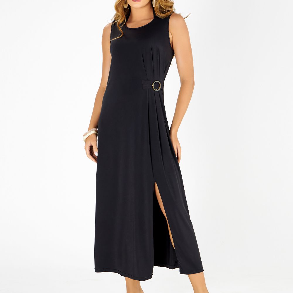 VESTIDO PREGAS LATERAIS PRETO