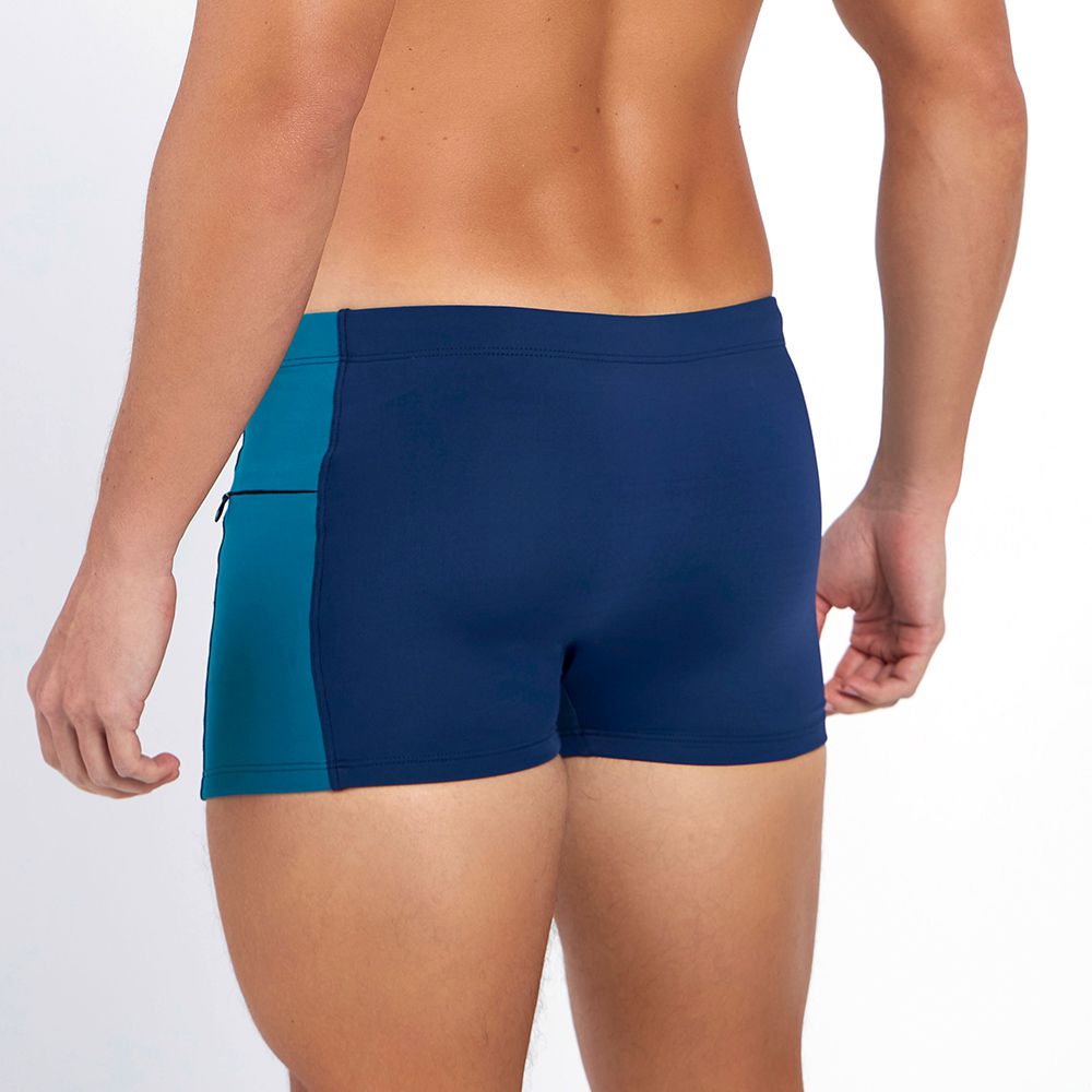 Sunga Boxer Com Ziper Marinho Com Verde Petroleo