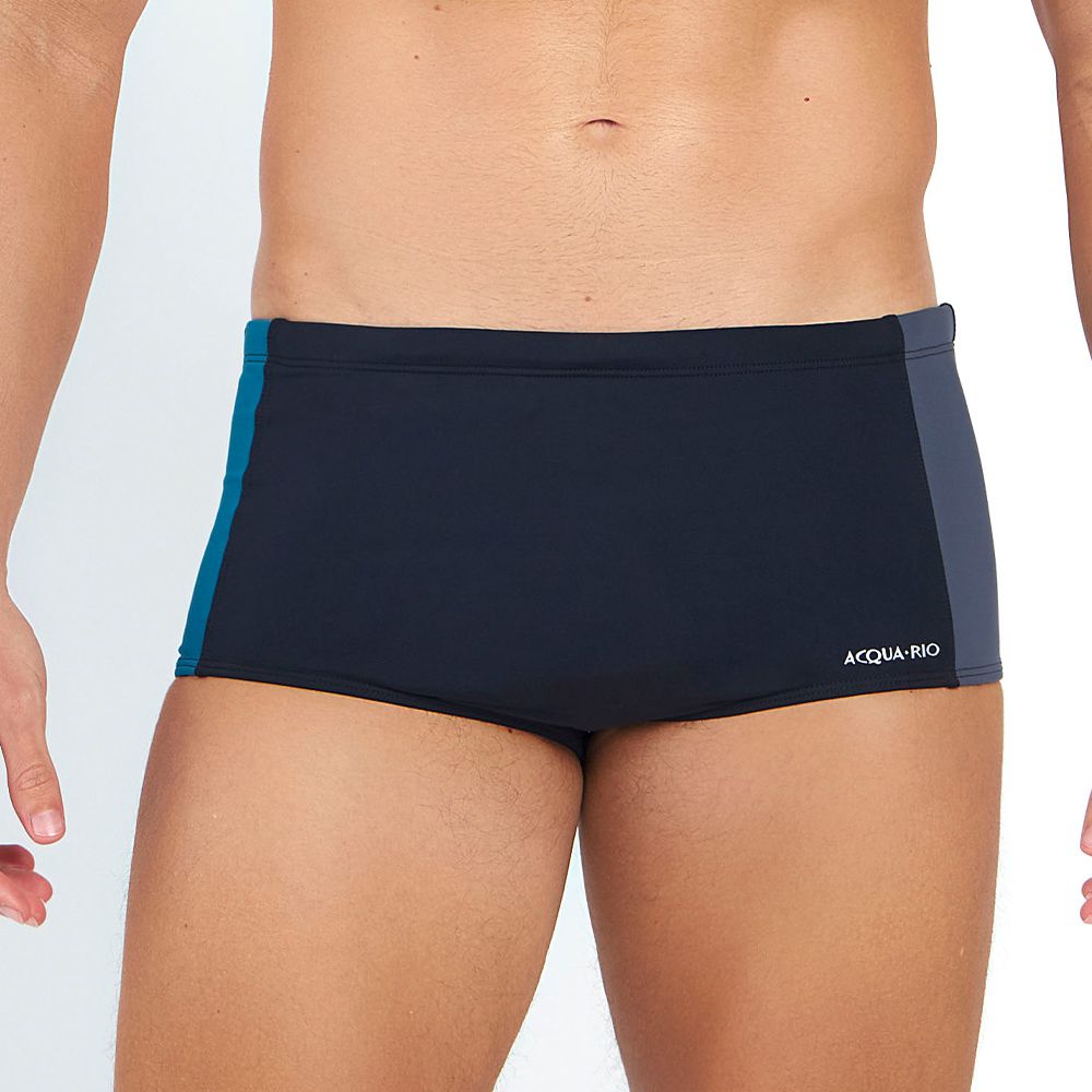 SUNGA SLIP TRICOLOR PRETO COM VERDE PETROLEO E GRAFIT