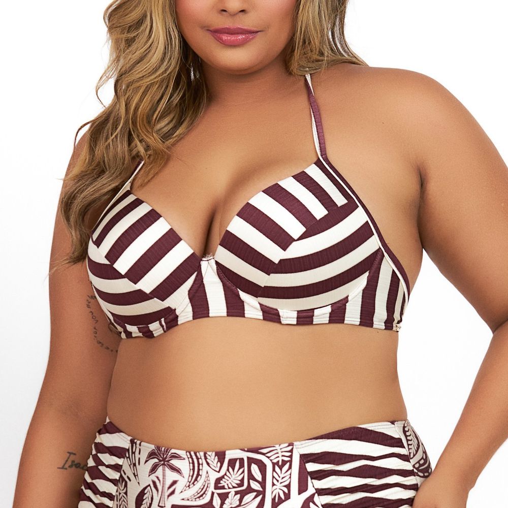 TOP COM BOJO RECORTE ESTAMPADO CLASSIC STRIPES