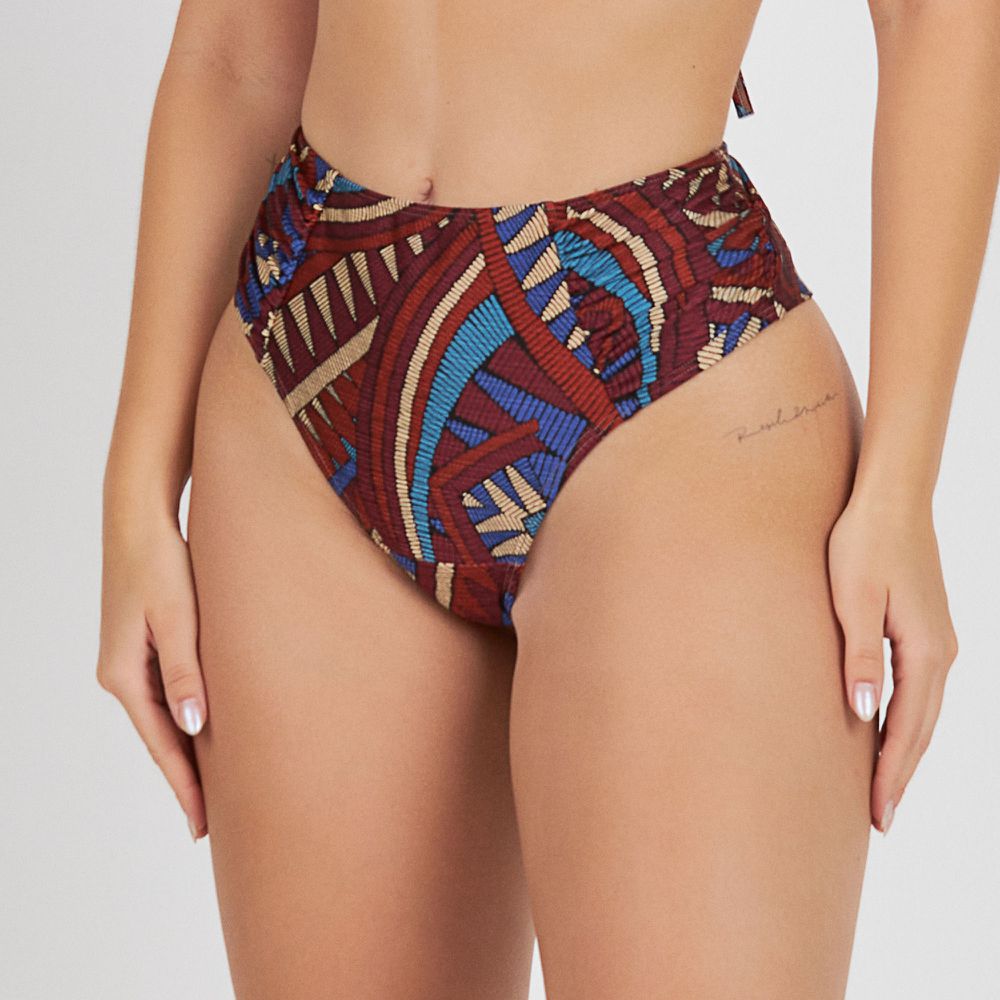 BIQUINI MAX FIO DENTAL DRAPEE ESTAMPADO ZERO BARRIGA ETHOS BEACH