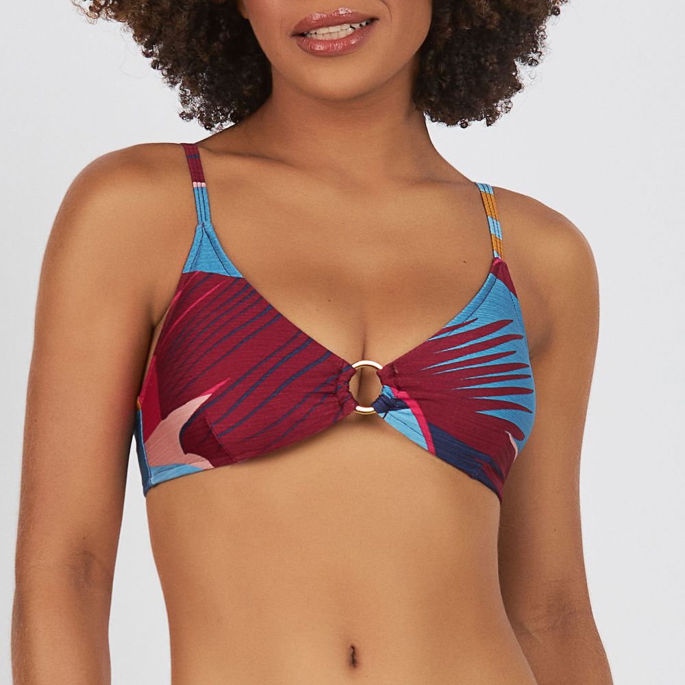 BODY TOP COM BOJO REMOVIVEL ESTAMPADO FOLHAGEM TROPICAL