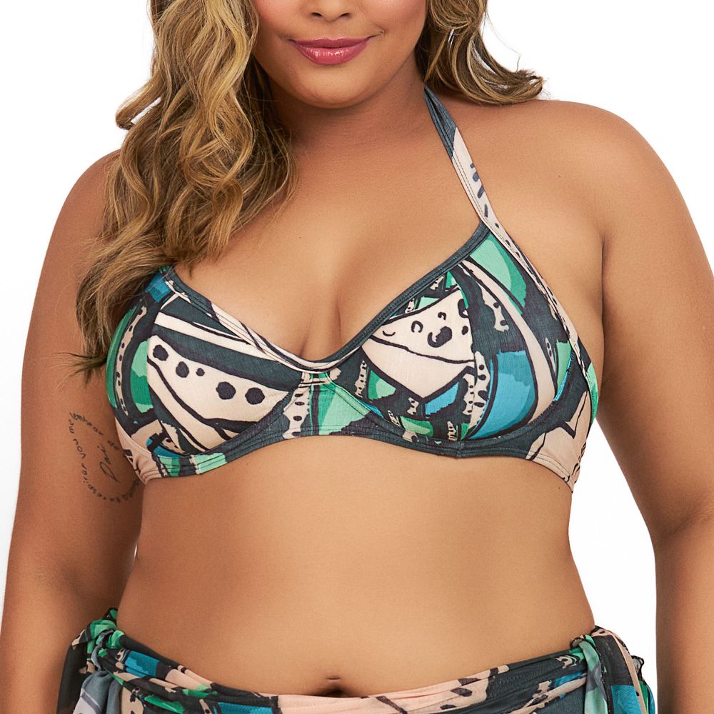 TOP MEIA TAÇA PLUS ESTAMPADO BOTANIC DESIGN