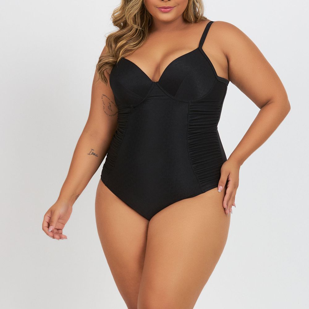 BODY MAIÔ COM BOJO E RECORTE PLUS LISO PRETO
