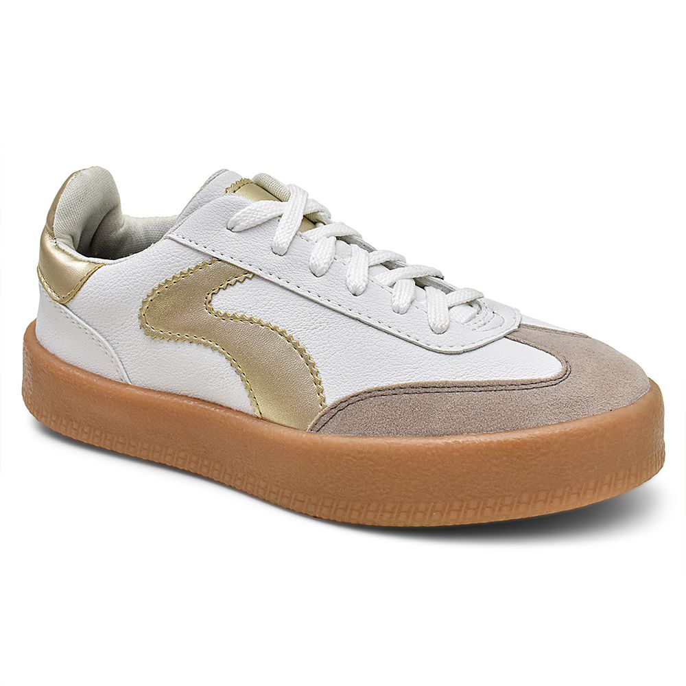 Tênis Feminino Casual Mika Branco e Dourado - BKARELLUS