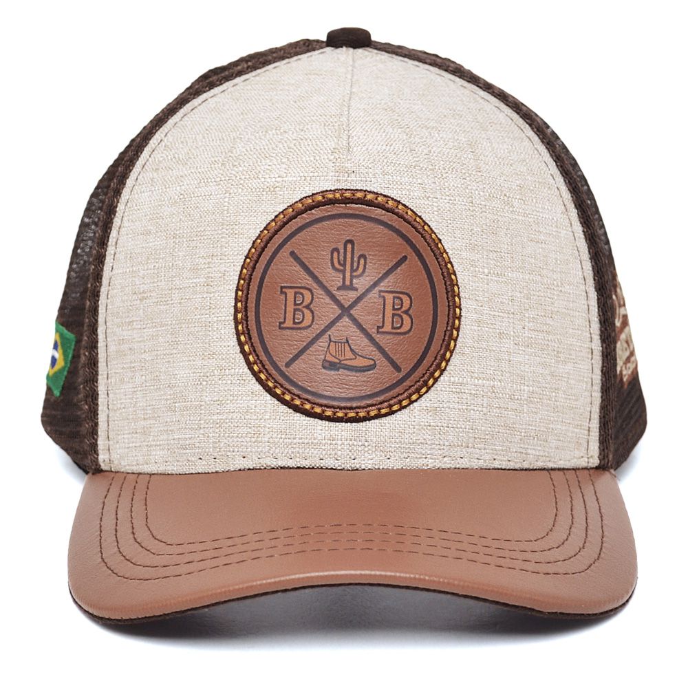 Boné Bretão Boots Agro - Bege/Marrom - BRETÃO STORE