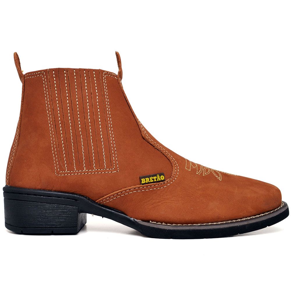 Botina Texana Masculina Em Couro Cano Médio Ameixa - BRETÃO STORE