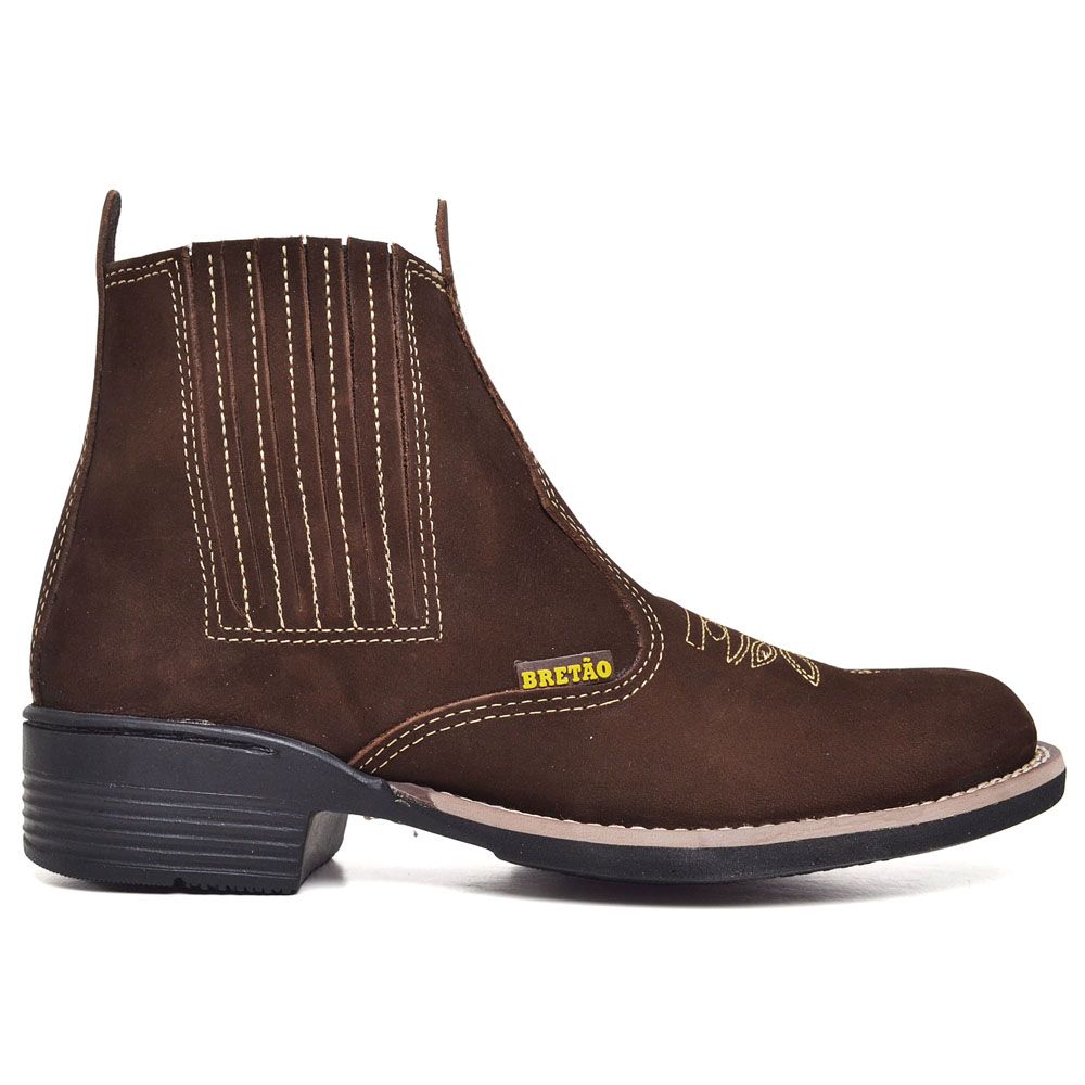Botina Country Texana Masculina Nobuck Chocolate - BRETÃO STORE