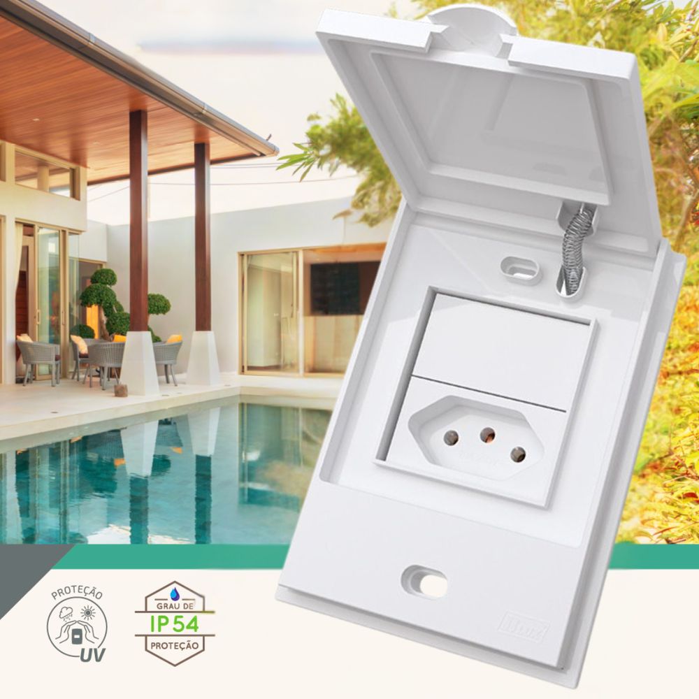 Tomada 2P T Simples C Tampa rea Externa 20A Branco Blux Broketto 