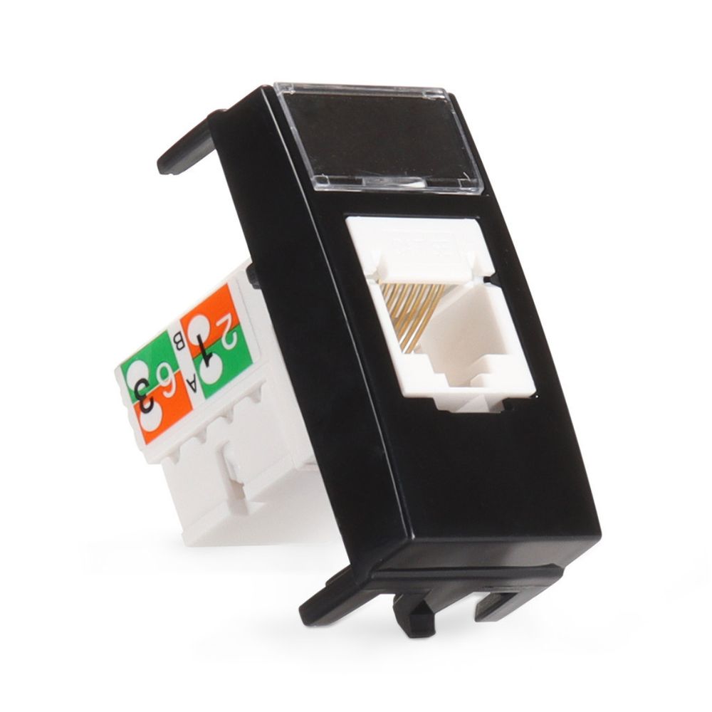 Tomada de Rede RJ45 CAT.5e Preto Brilhante Sleek Margirius | Broketto ...
