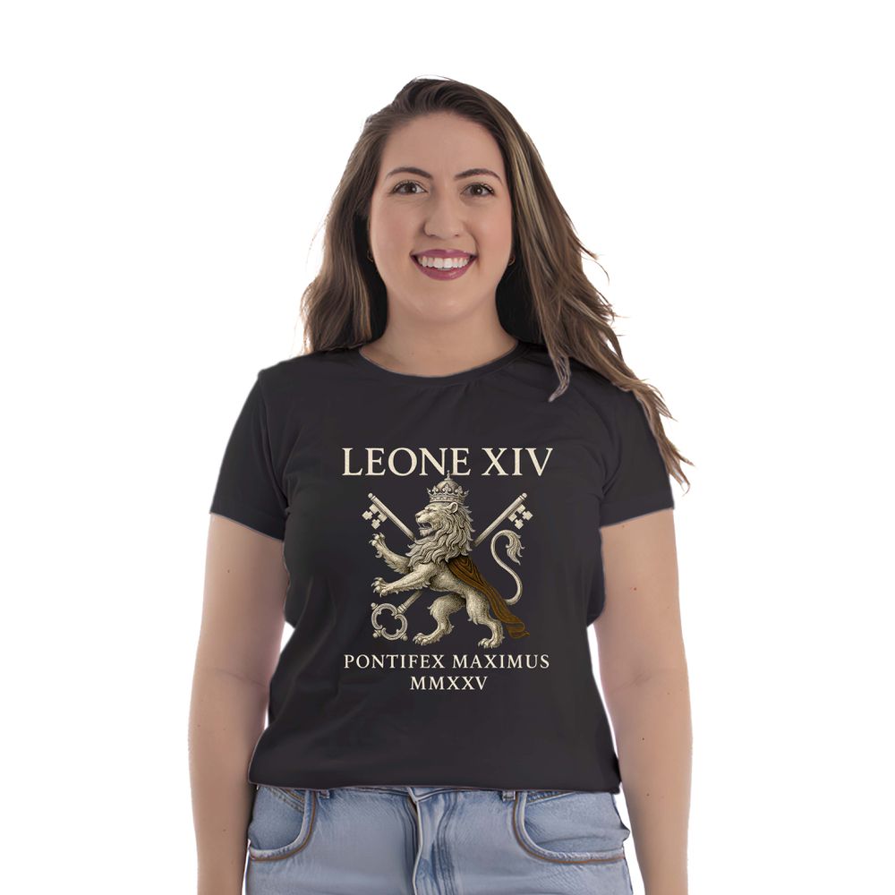 Camiseta Baby Look Papa Leão - CAMISETAS DA FÉ