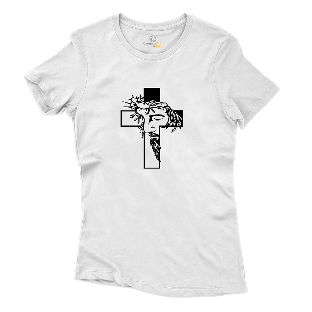 Baby Look Branca Jesus Cristo Crucifixo. - CAMISETAS DA FÉ