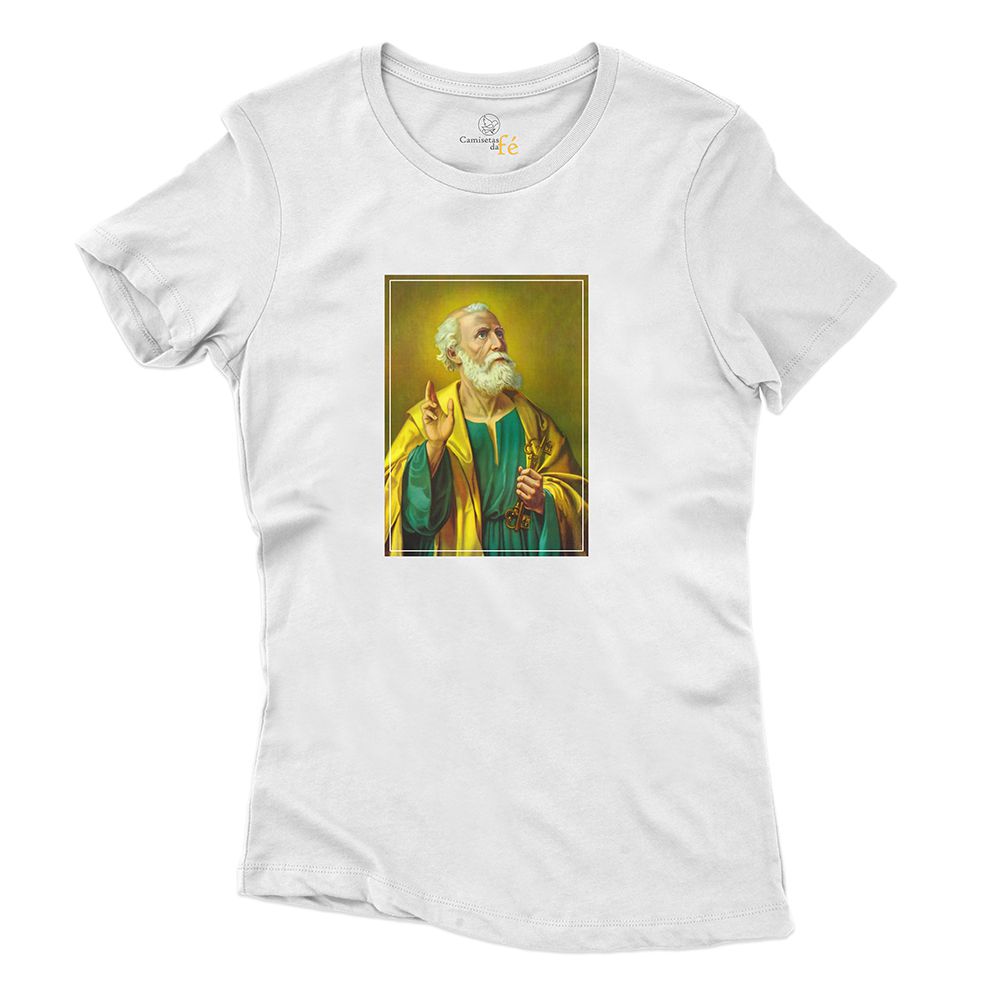 Baby Look Branca São Pedro. - CAMISETAS DA FÉ