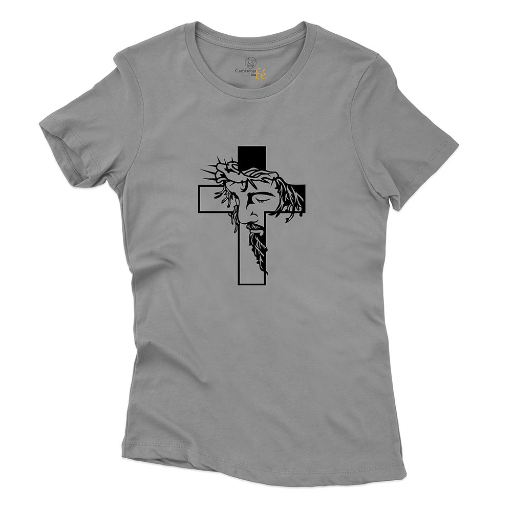 Baby Look Cinza Frases Cruz Jesus. - CAMISETAS DA FÉ