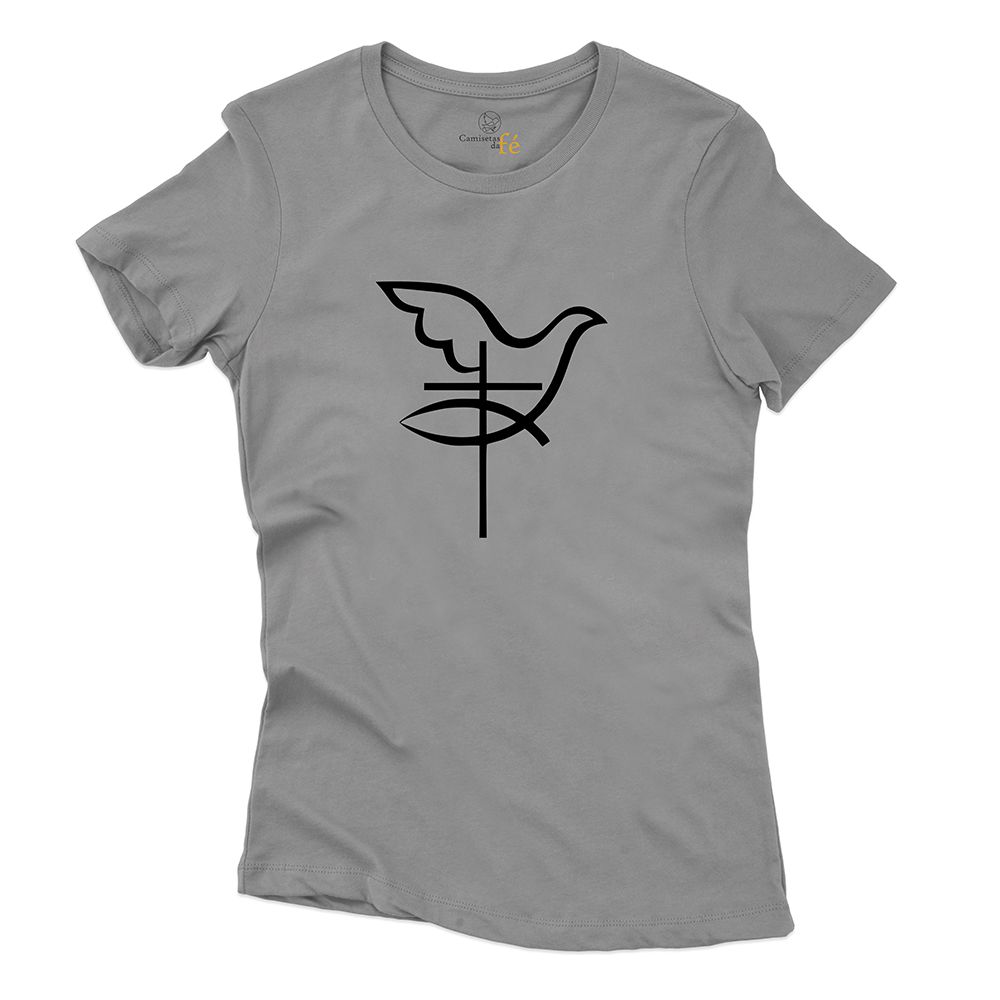 Baby Look Cinza - Crucifixo E Espirito Santo. - CAMISETAS DA FÉ