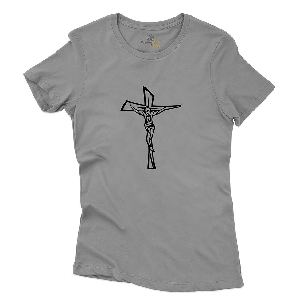 Baby Look Cinza - Crucifixo. - CAMISETAS DA FÉ