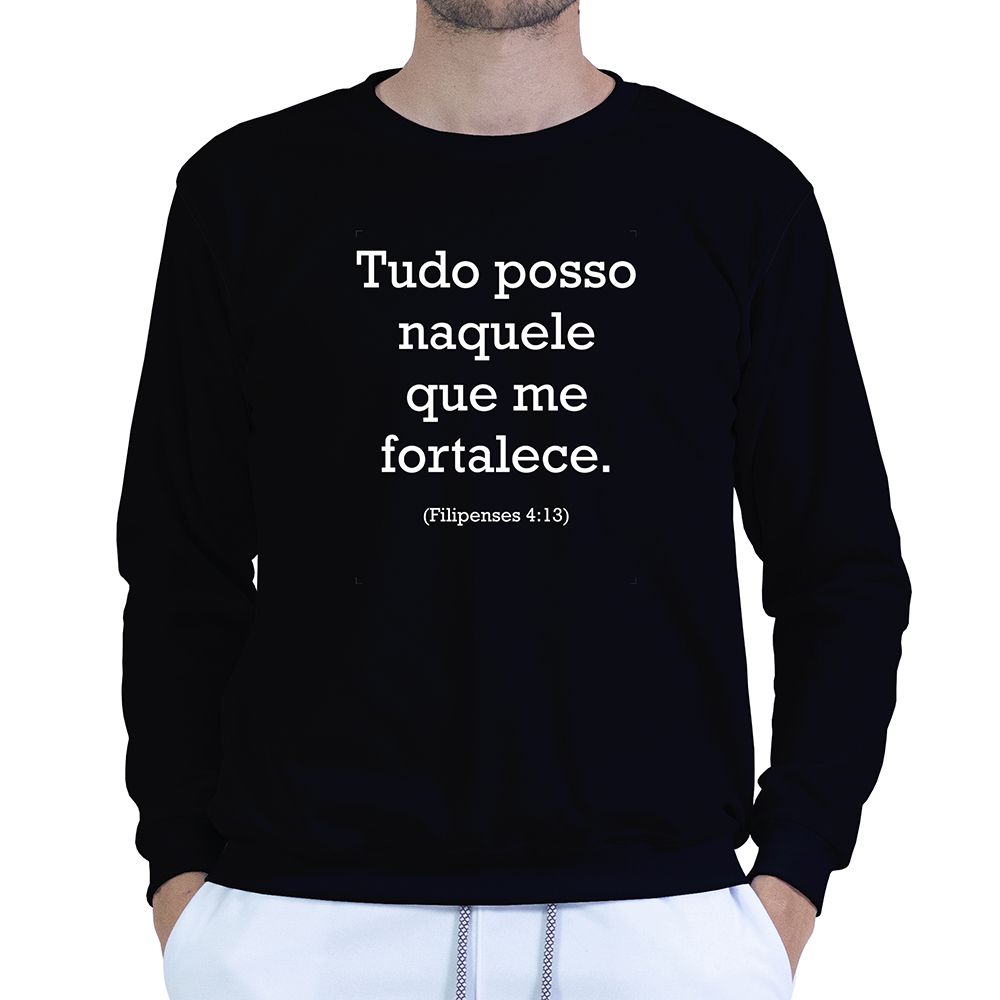 Moletom Gola Careca Preto Unissex - Texto Bíblico. - CAMISETAS DA FÉ