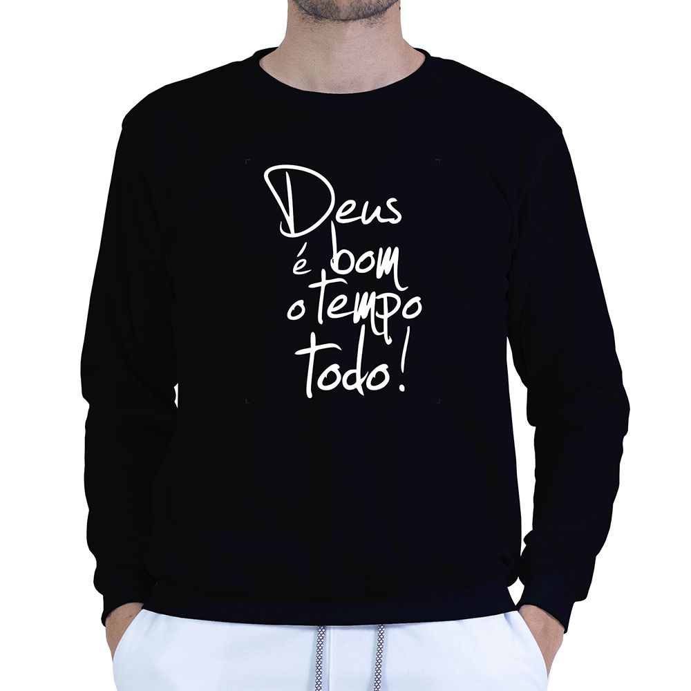 Moletom Gola Careca Preto Unissex - Texto Bíblico. - CAMISETAS DA FÉ
