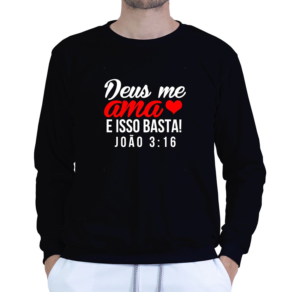 Moletom Gola Careca Preto Unissex - Texto Bíblico. - CAMISETAS DA FÉ